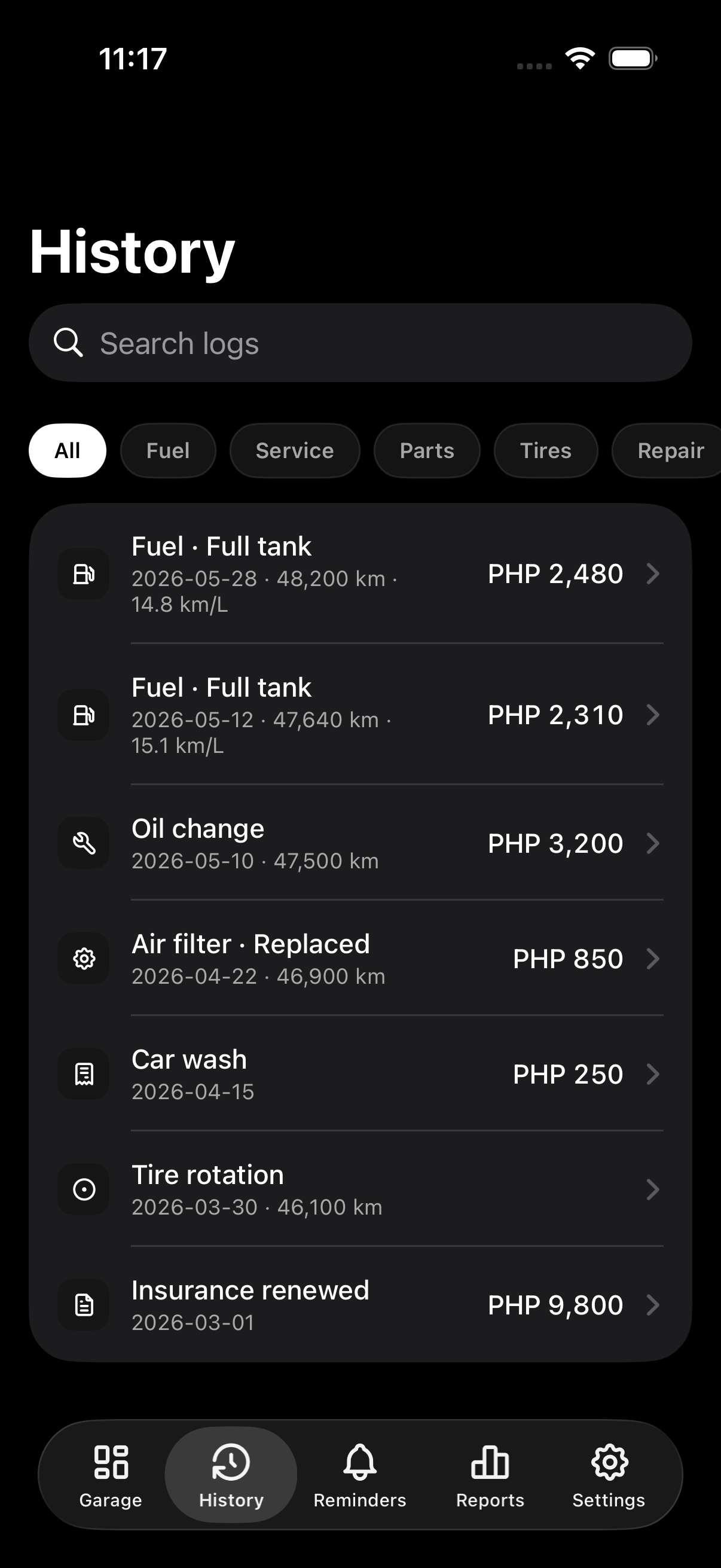 History tab