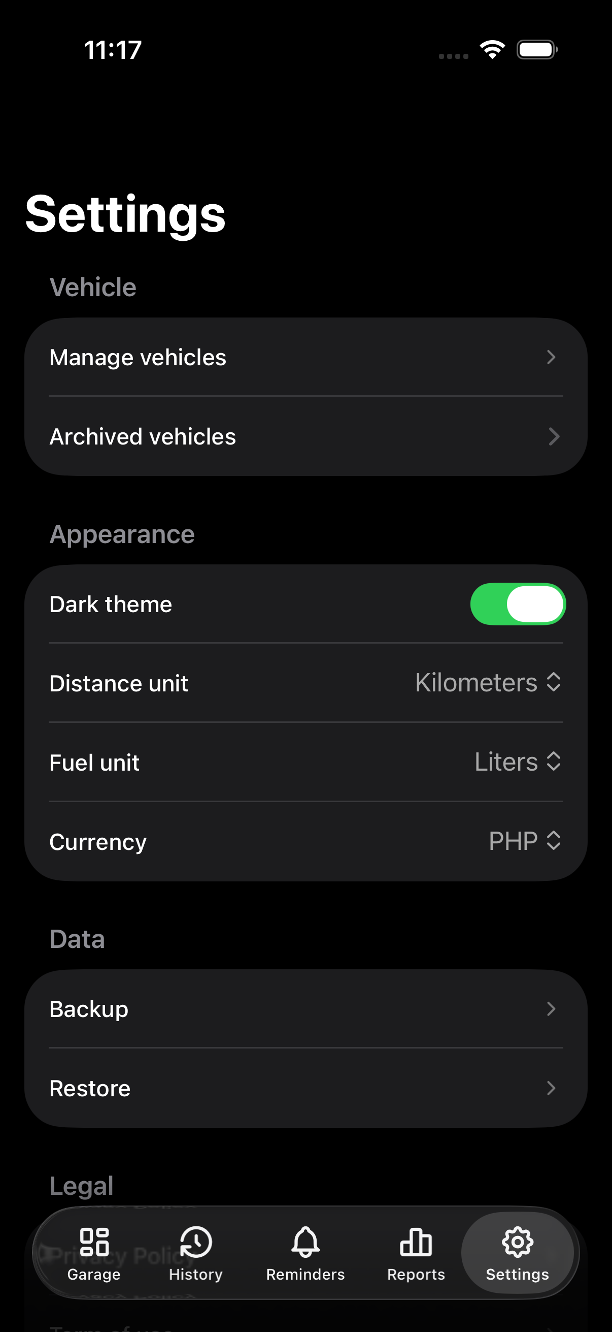 Settings tab